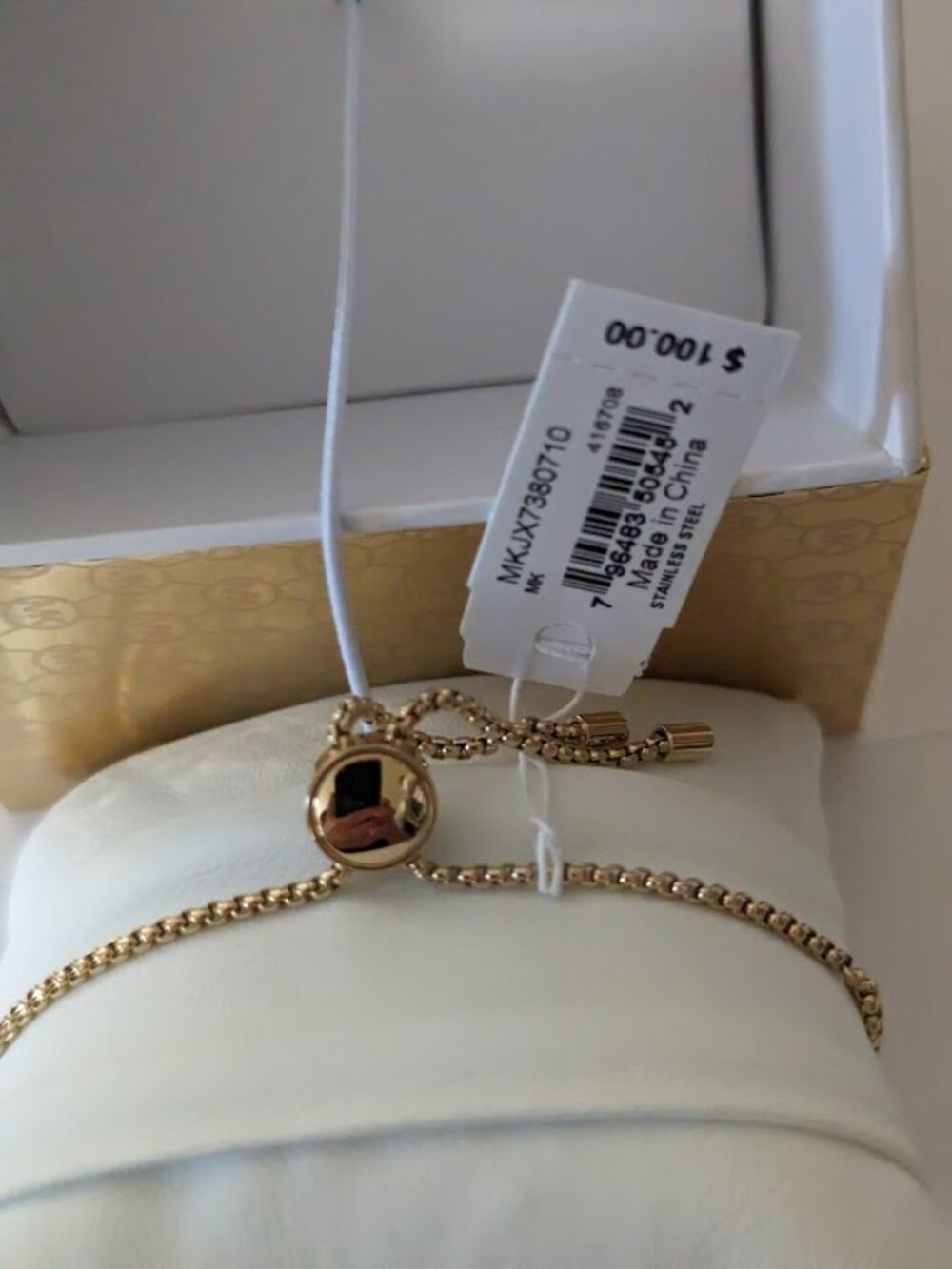 MICHAEL KORS Yellow Gold Tone Padlock Charm Slider Bracelet New Gift Box - Picture 3 of 6